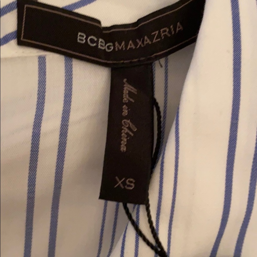 BCBG “Azriel” white/blue combo shirt dress